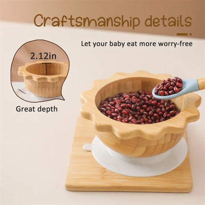 Baby Wooden Tableware Set with Silicone Suction Handle childrensterritory