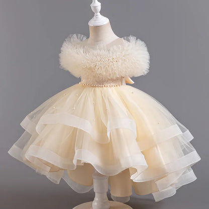 Little Girls Fluffy Solid Color Mesh Lace Design Party Dresses childrensterritory