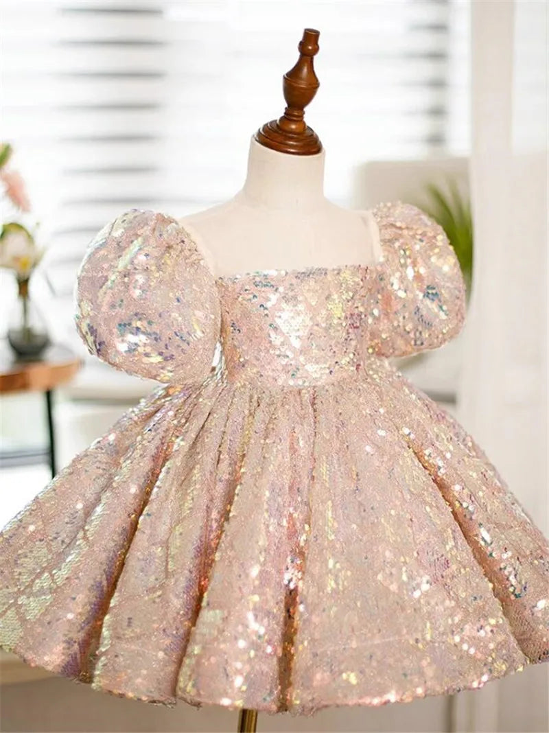 Baby/Kids Girls Glitter Sequin Short Communion Dress childrensterritory
