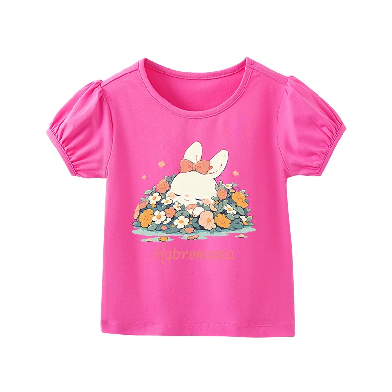 Kids Girls Hipster Cartoon Print Casual T-Shirt For Summer childrensterritory