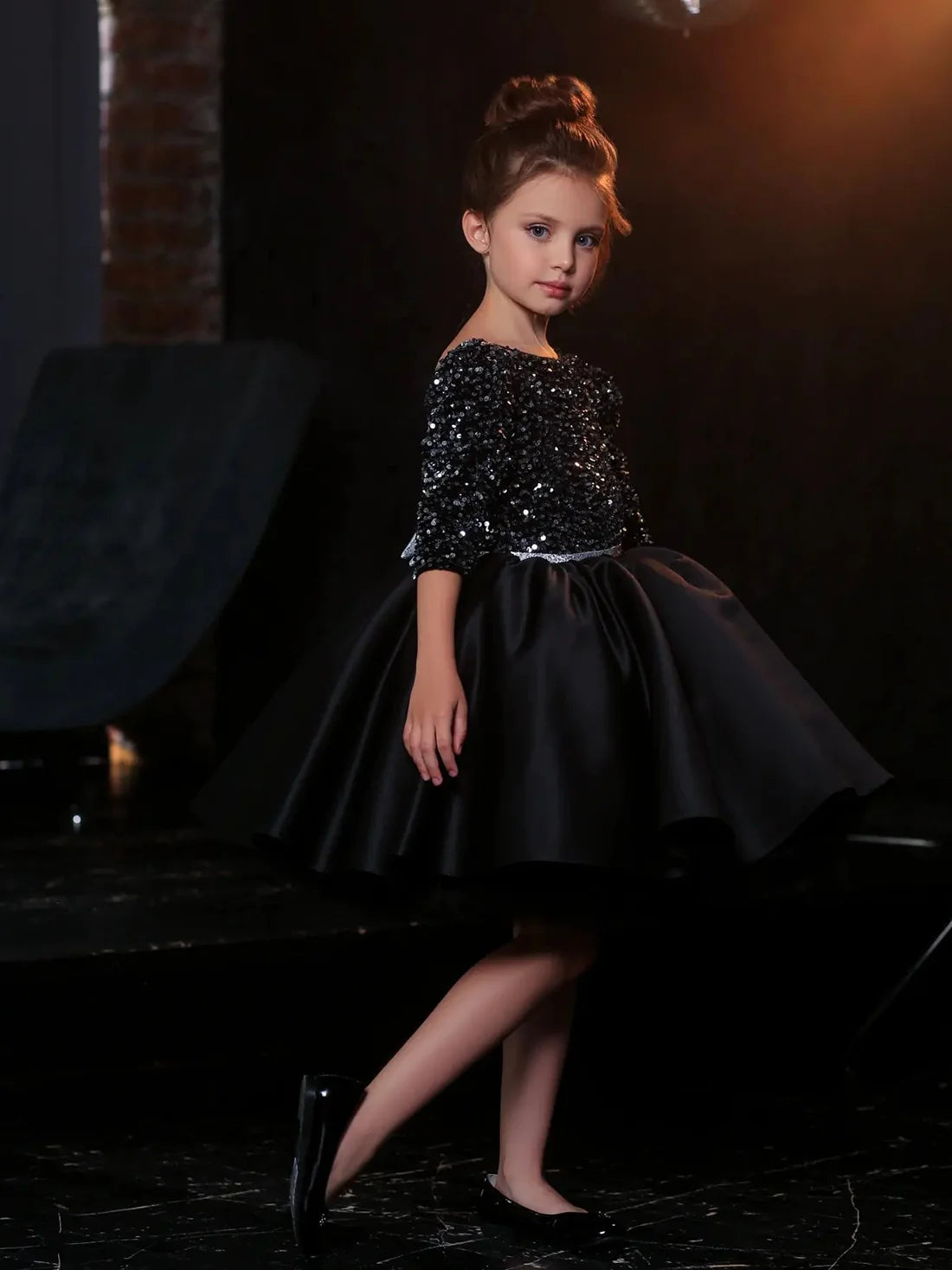 Baby/Kids Girls Glitter Black Princess Birthday Dress