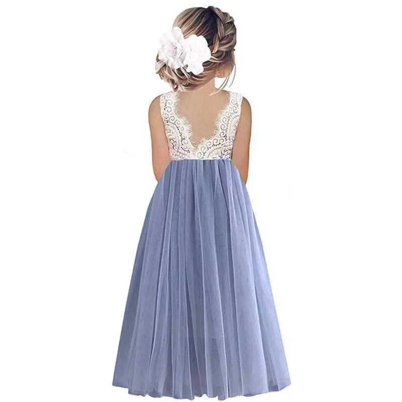 Kids Girls Flower Lace Design Princess Party Dresses for Summer childrensterritory
