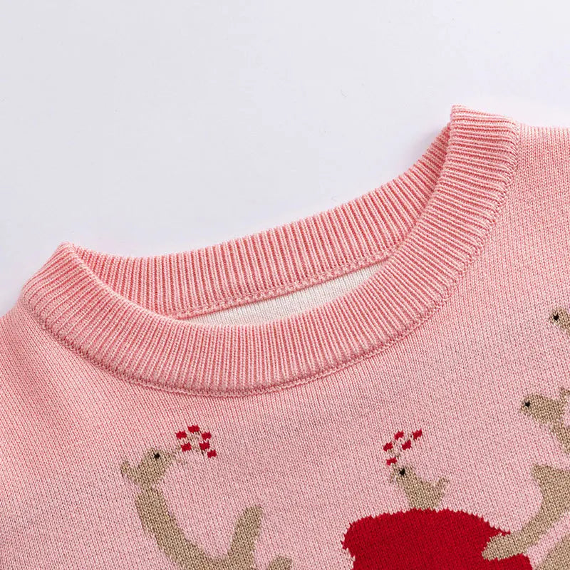 Reindeer Print Long-Sleeved Knitted Sweater for Girls childrensterritory