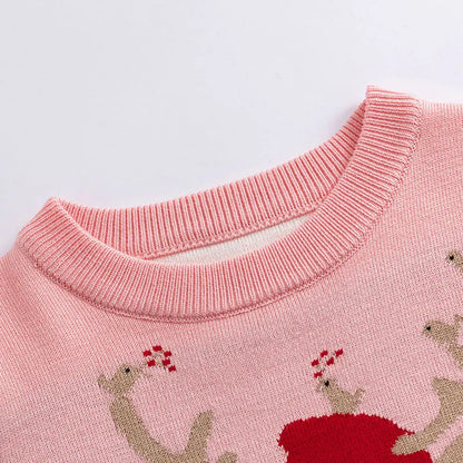 Reindeer Print Long-Sleeved Knitted Sweater for Girls childrensterritory