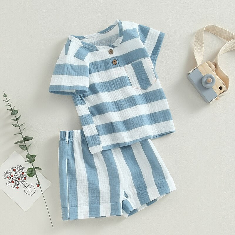 Striped Printed Baby Boy Girl 2Pcs Summer Outfits childrensterritory