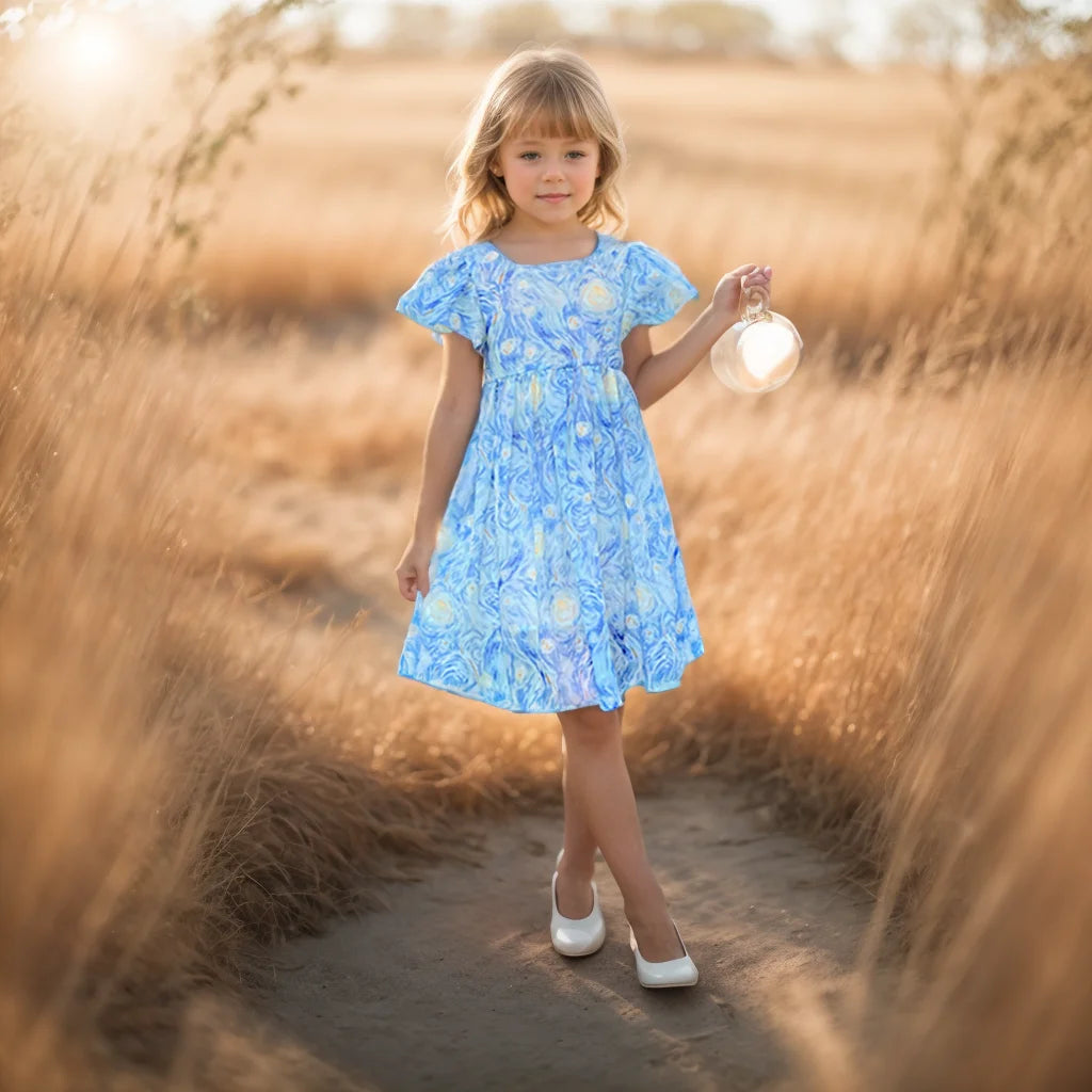 Stylish Printed Summer Party Dress for Kids Girls childrensterritory