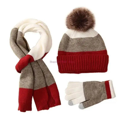 Little Boys and Girls Knitted Warm Plush Hat Scarf Gloves Set