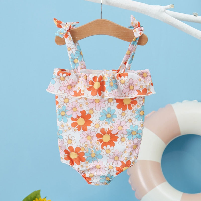 Kids/Baby Girls Floral Sleeveless Ruffle Swim Suit childrensterritory