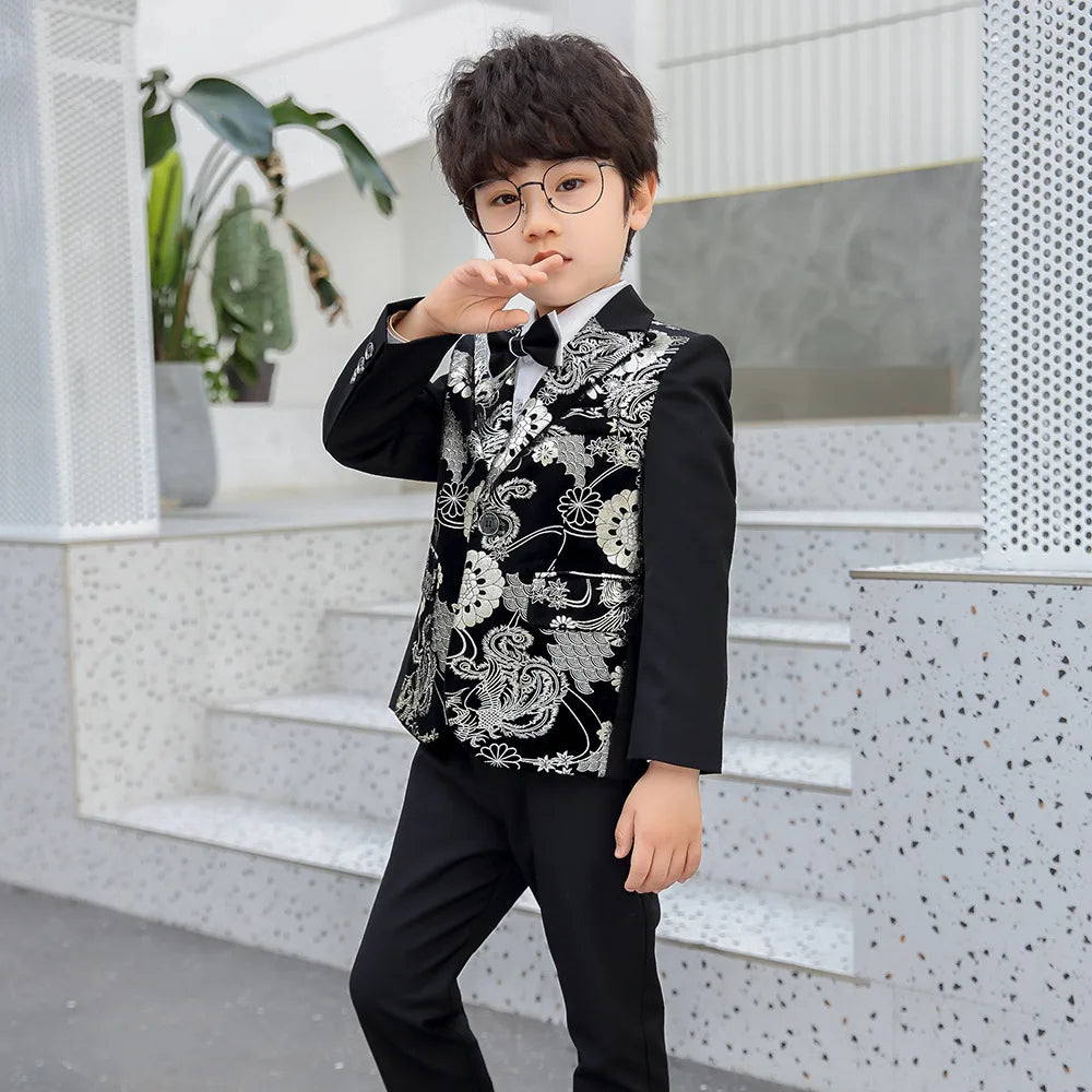 Kids Boys 3PCS Flower Jacket Pants Bowtie Formal Suit childrensterritory