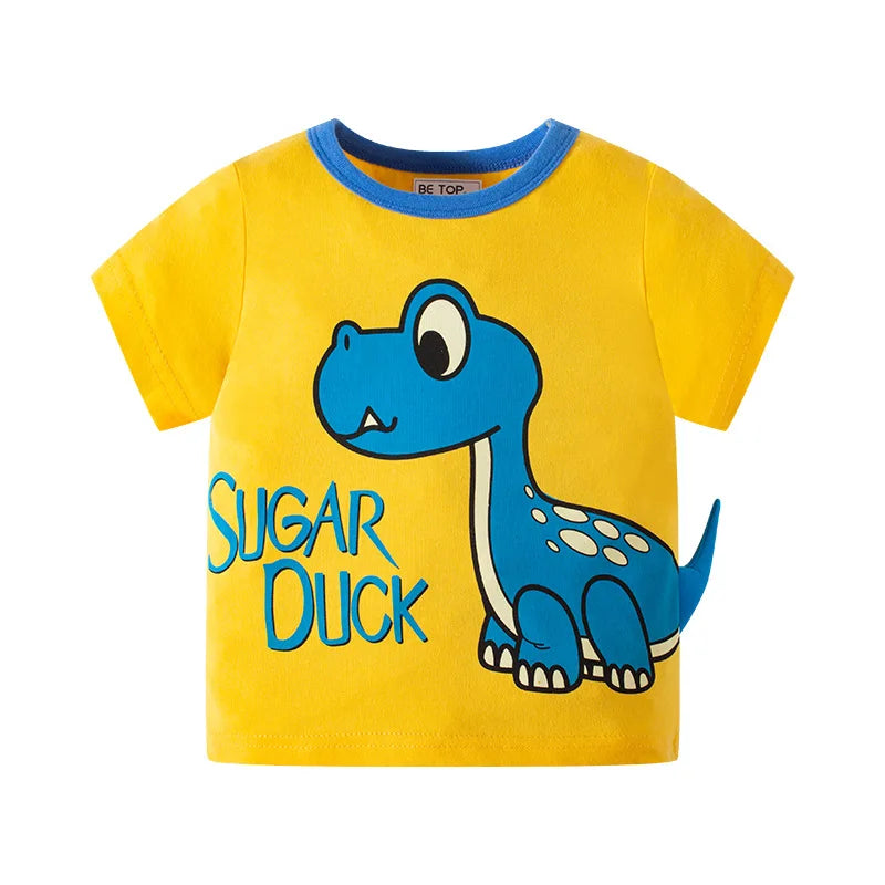 Green Cartoon Frog Print Summer T-Shirts for Kids