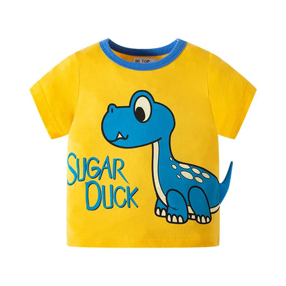 Green Cartoon Frog Print Summer T-Shirts for Kids