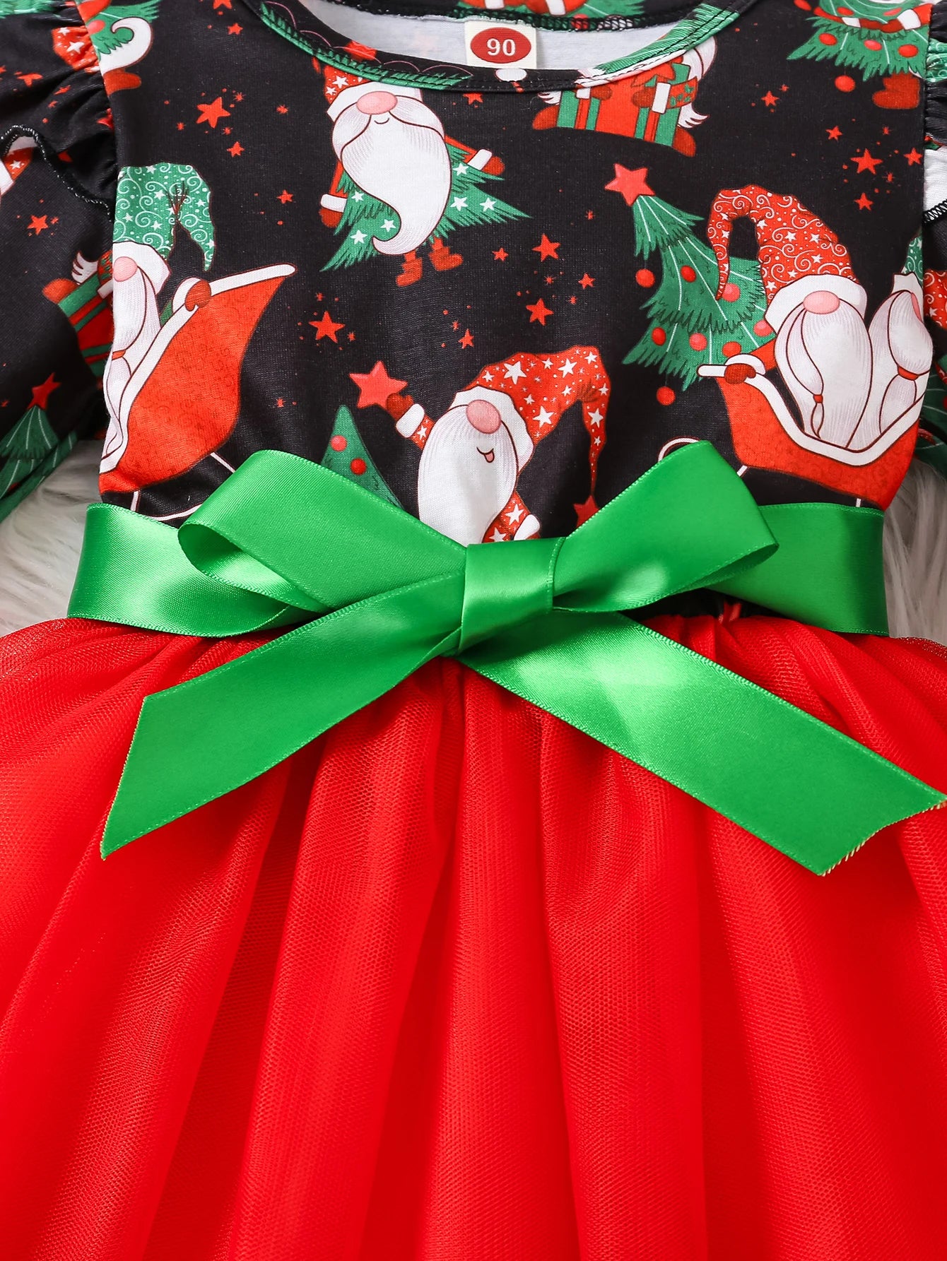 Girls' Long-Sleeved Bow Lace Design Party Dresses