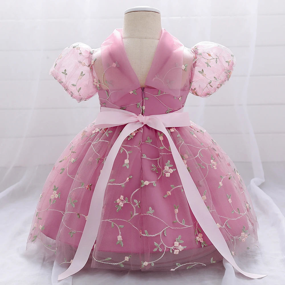 First Communion Dress with Flower Embroidery For Little Girl
