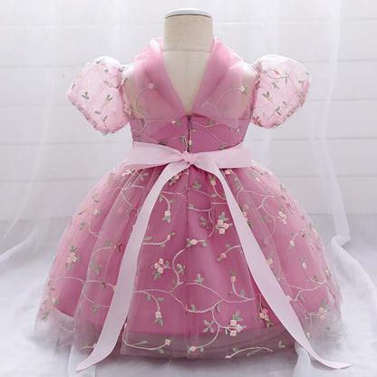 First Communion Dress with Flower Embroidery For Little Girl