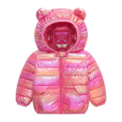 Bear Print Winter Hooded Jackets For Toddler Girls childrensterritory