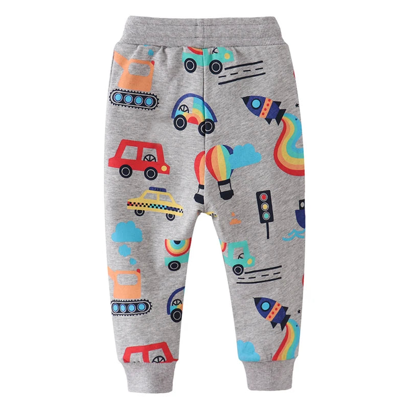 Cartoon Vehicles Print Kids Warm Sweatpants