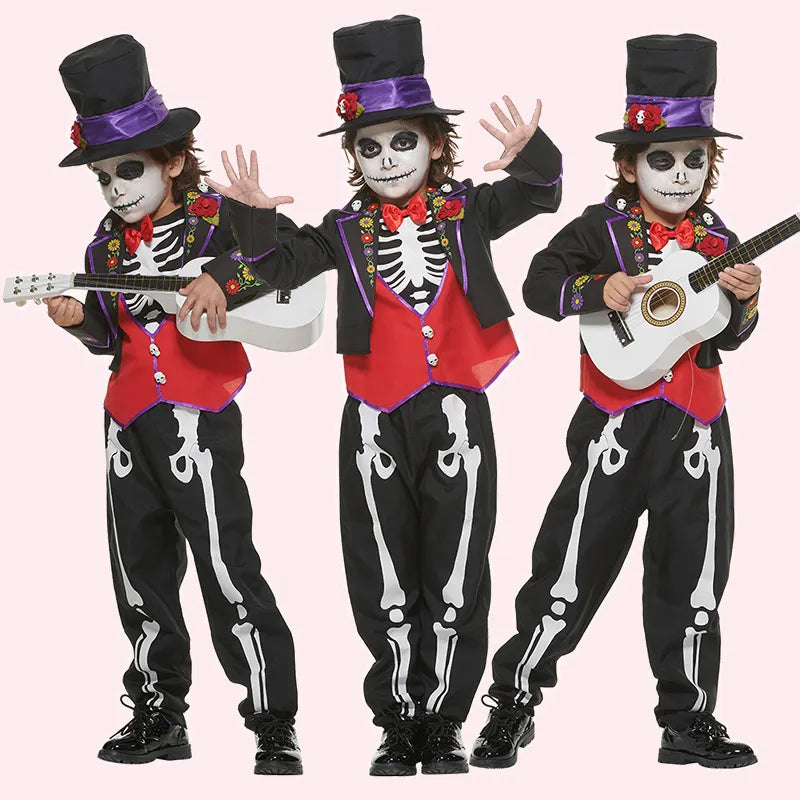 Kids Skeleton Roses Clothing Suit with Hat Scary Style childrensterritory