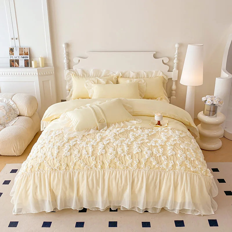 Luxury Pink Lace Design Bedding Set for Girls