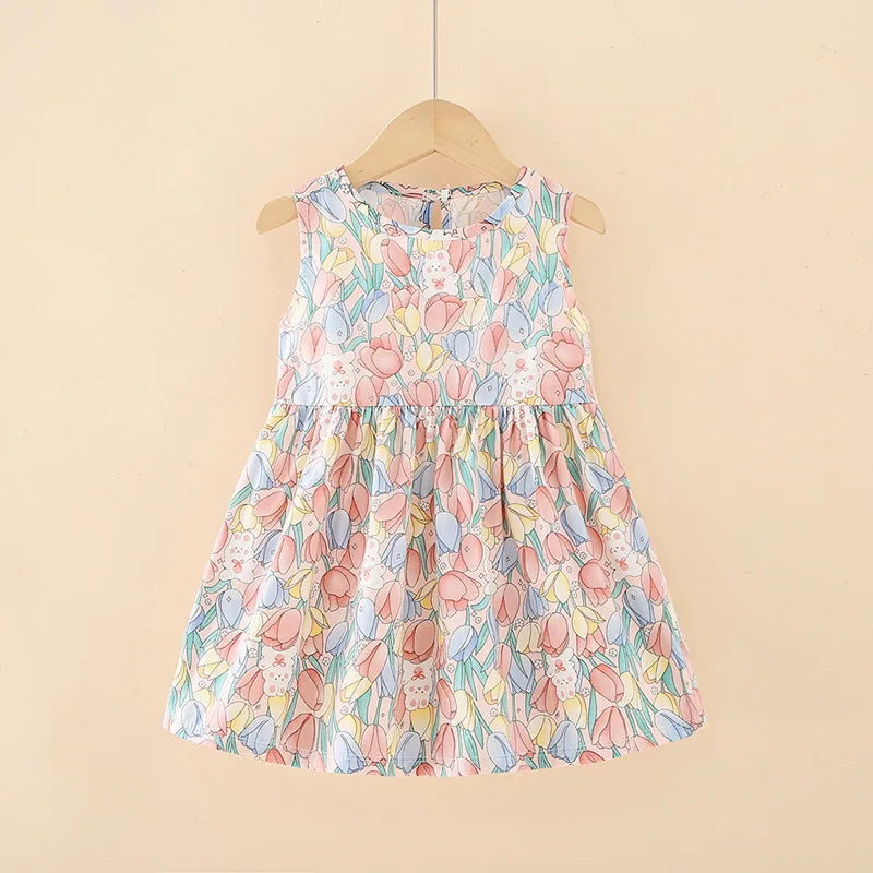 Kids Girls Cartoon Pattern Summer Party Dresses