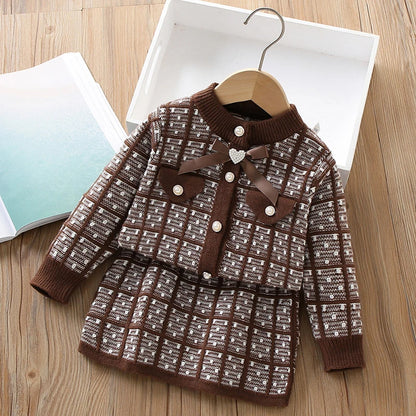 Little Girls Plaid Sweater + Dress Lattice Winter Outfits childrensterritory