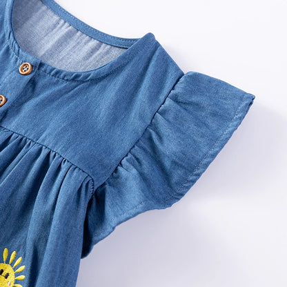 Cartoon Embroidered Little Girls Summer Cotton Dresses childrensterritory