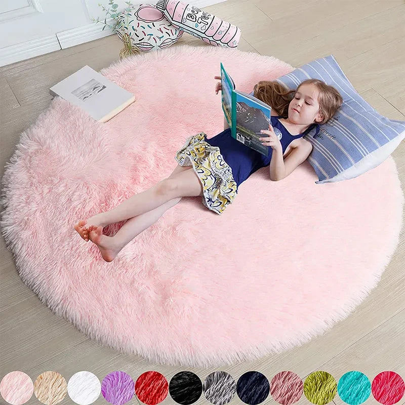 Fluffy Soft Shaggy Round Rugs For kids Bedroom