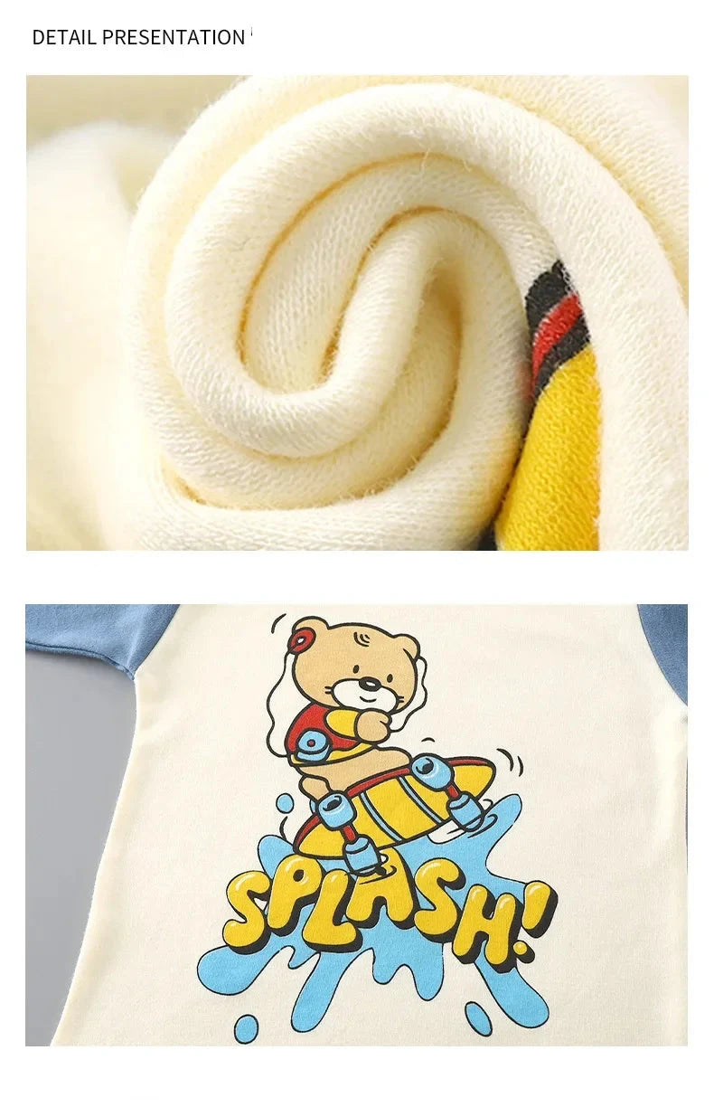 Little Boys and Girls Warm Cartoon Xmas Print Sleepwear Sets childrensterritory