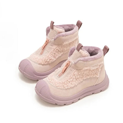 Kids Purple Black High Top Warm Furry Shoes