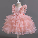 Kids Girls' Tiered Tulle Short Formal Dress with Aircraft Sleeves childrensterritory
