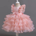 Kids Girls' Tiered Tulle Short Formal Dress with Aircraft Sleeves childrensterritory