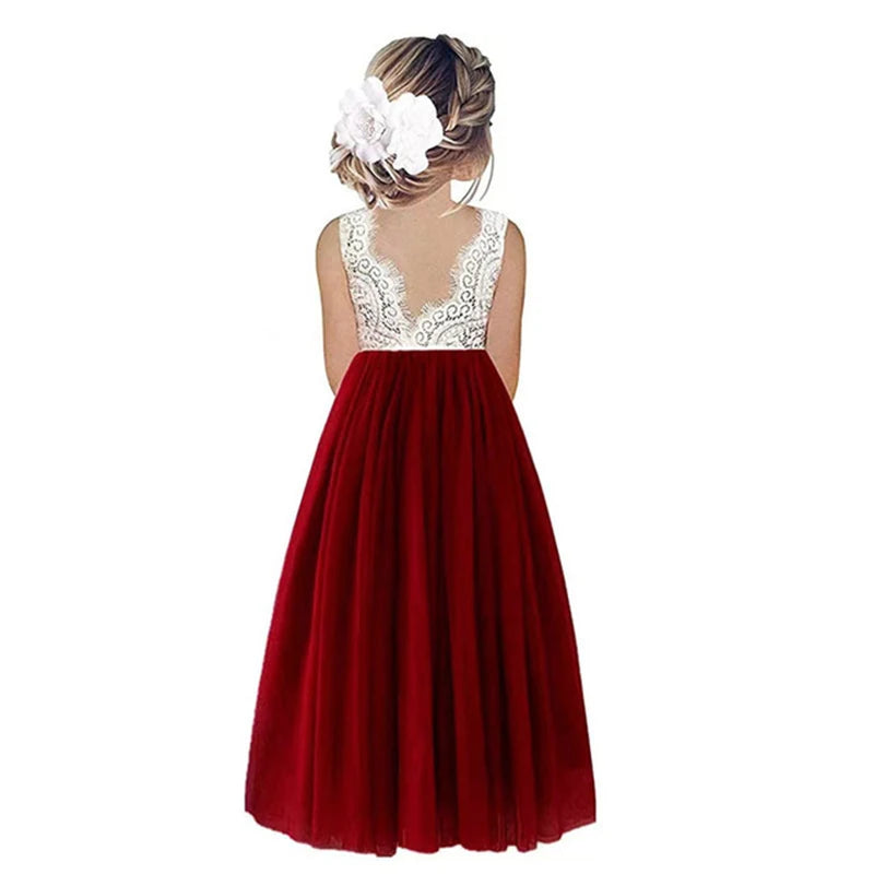 Kids Girls Flower Lace Design Princess Party Dresses for Summer childrensterritory