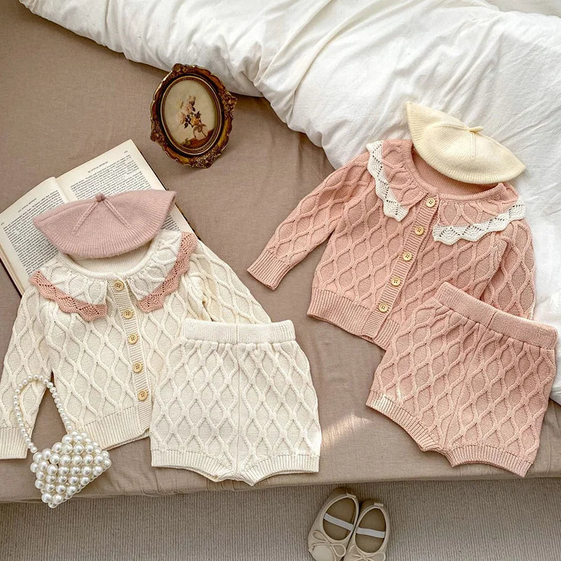 Baby Girl Hollow Out Knitwear Outfit Set