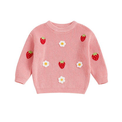 Baby Girl Flower Embroidery Knit Pullover Tops