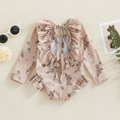 Floral Print Long Sleeve Kid Girl Beachwear Swimsuit childrensterritory