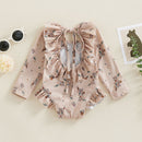 Floral Print Long Sleeve Kid Girl Beachwear Swimsuit childrensterritory