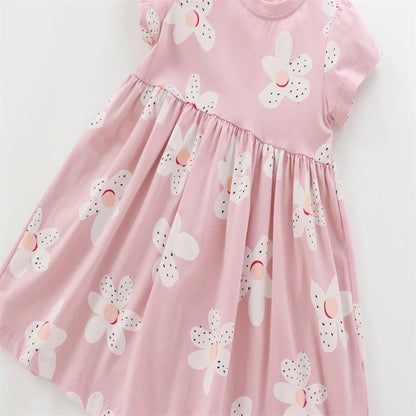 Kids Girls Soft Cotton Cartoon Print Summer Casual Dress