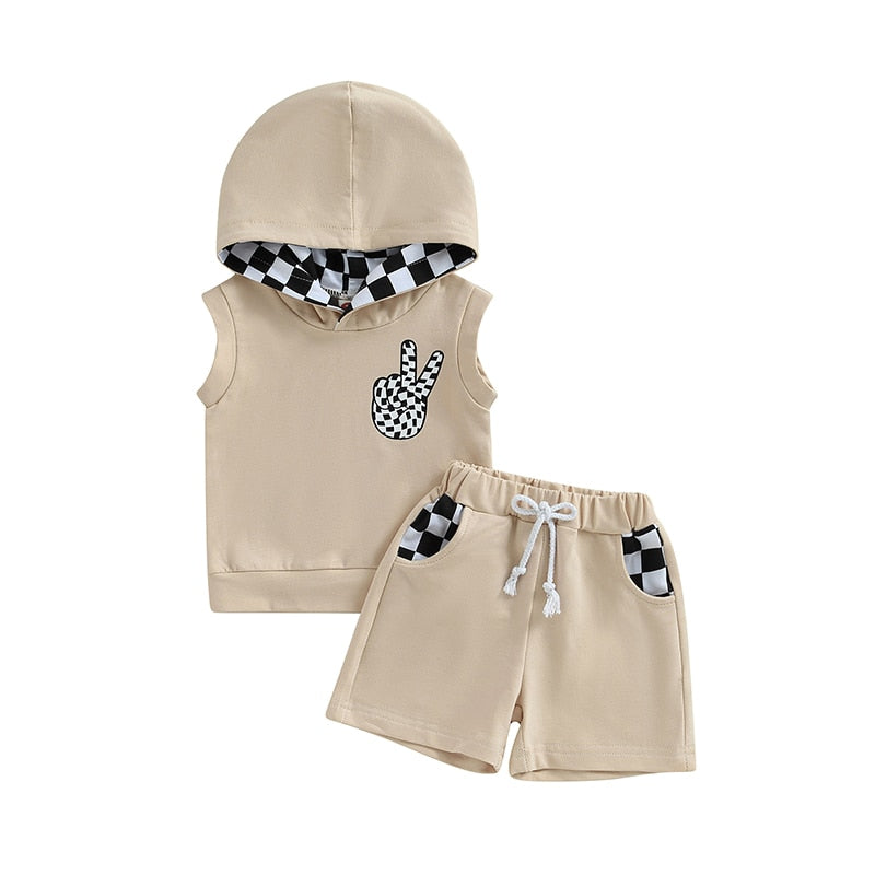 Baby Boys 2PCS Checkerboard Hooded Vest and Shorts Sets childrensterritory