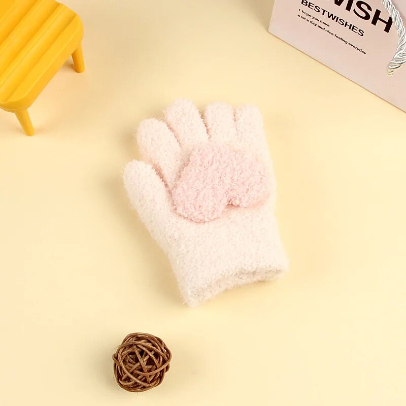 Kids Cartoon Design Furry Coral Fleece Short Gloves Mittens childrensterritory