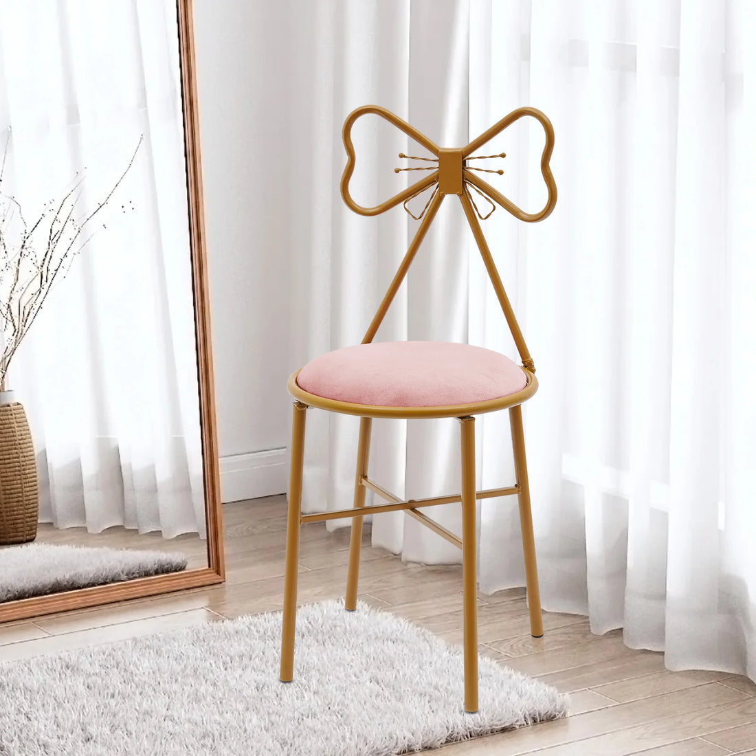 Metal Frame Butterfly Bow Design Modern Makeup Chair childrensterritory
