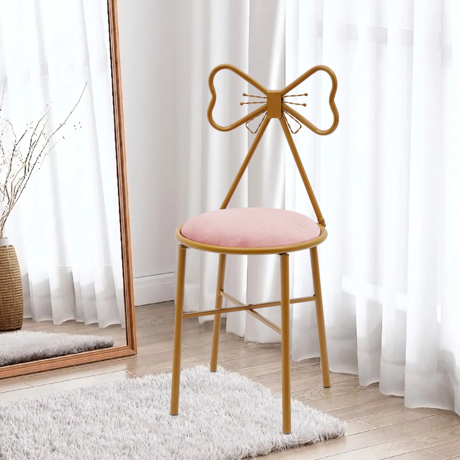 Metal Frame Butterfly Bow Design Modern Makeup Chair childrensterritory