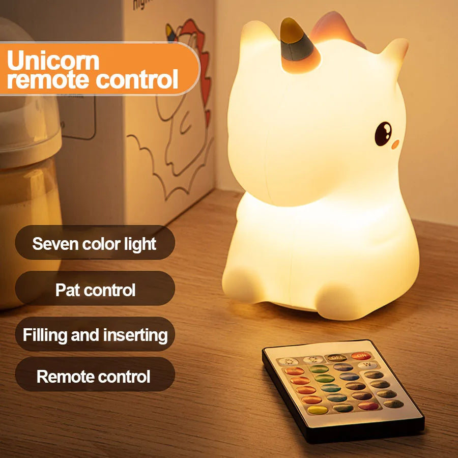Cute Unicorn Design Silicone LED Night Light For Kids Room childrensterritory