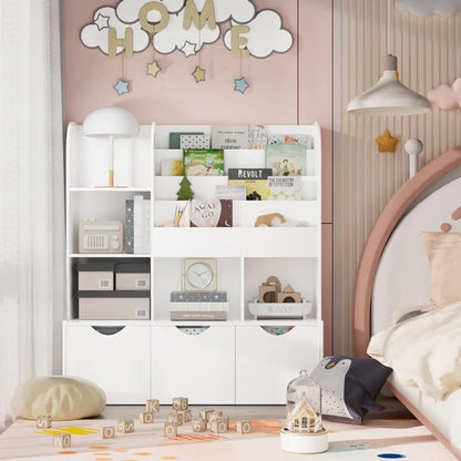 Kids Multipurpose Bookcase with 3 Movable Drawers and 5 Cubbies childrensterritory