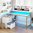 Large Computer Desk with Power Outlets and File Cabinet childrensterritory