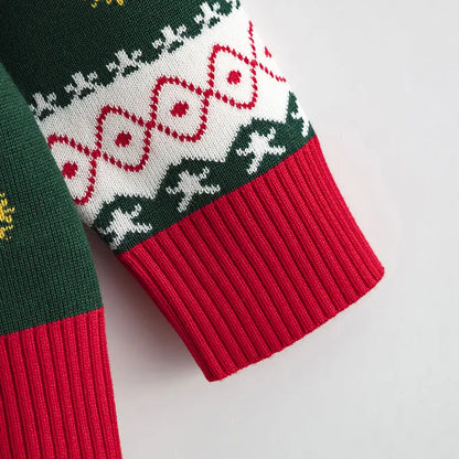 Kids Cartoon Christmas Snowman Round Neck Warm Sweater childrensterritory