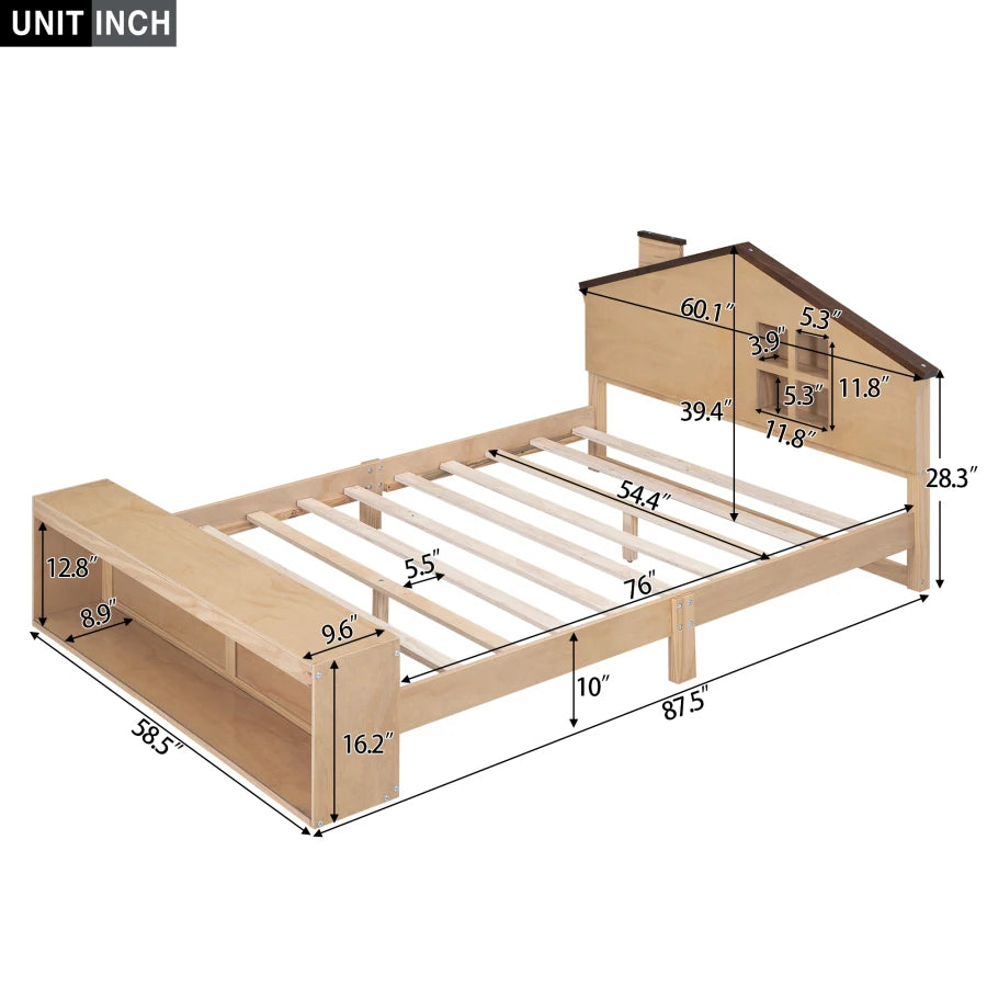Platform Bed in Full Size with Multiple Storage and LED Lighting childrensterritory
