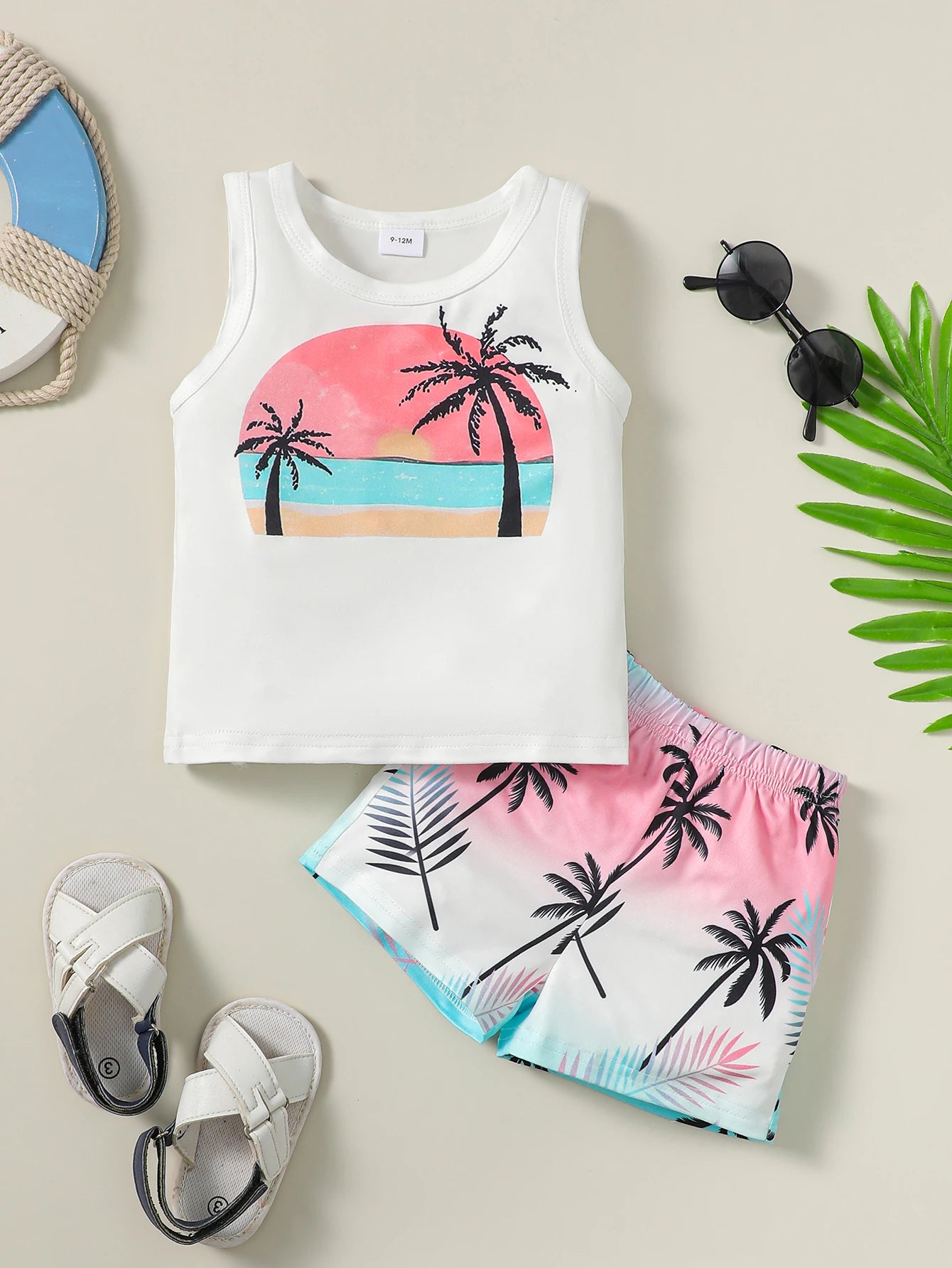 Baby Boys Coconut Tree Printed Vacation Style Clothing Set childrensterritory