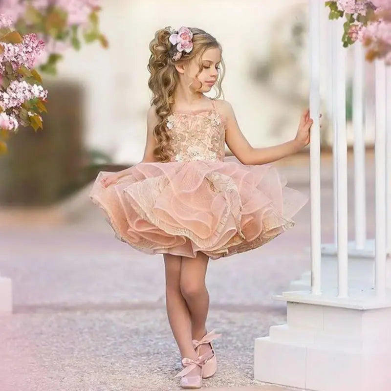 Kids Girls Glitter Puffy Organza Princess Dress