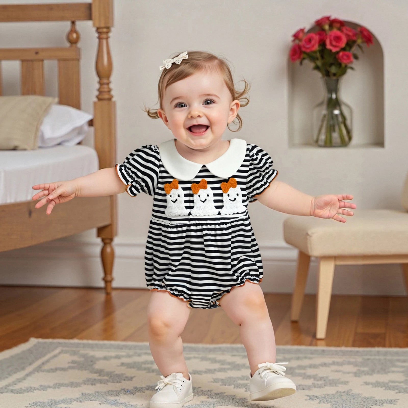 Baby Girl Doll Collar Striped Romper for Halloween