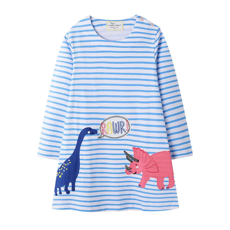 Kids Girls Cute Animals Design Long Sleeve Warm Dresses