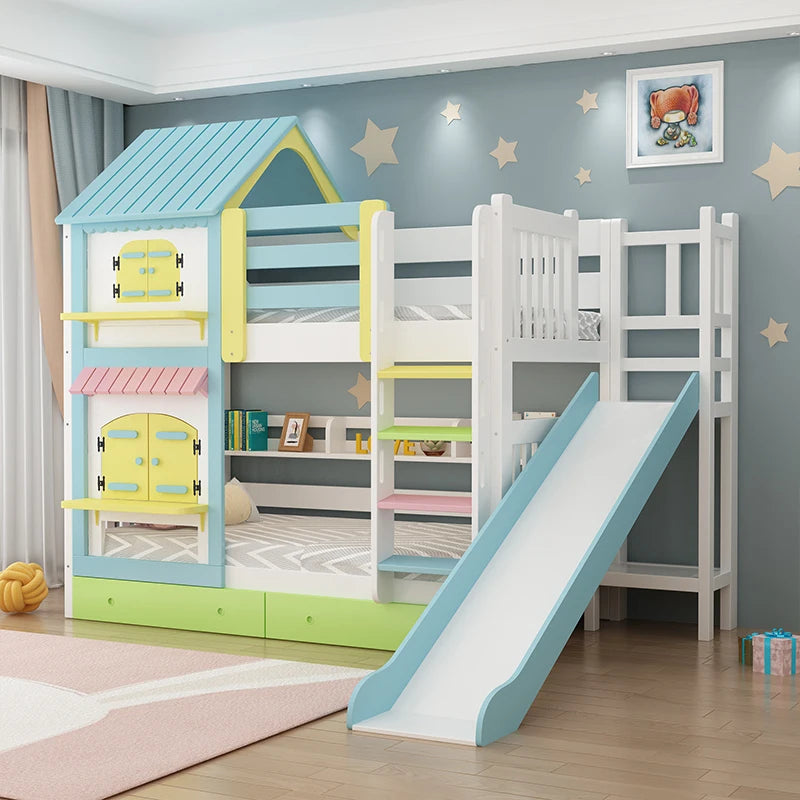Kids Designer Wooden Bunk Bed Frame with Storage childrensterritory